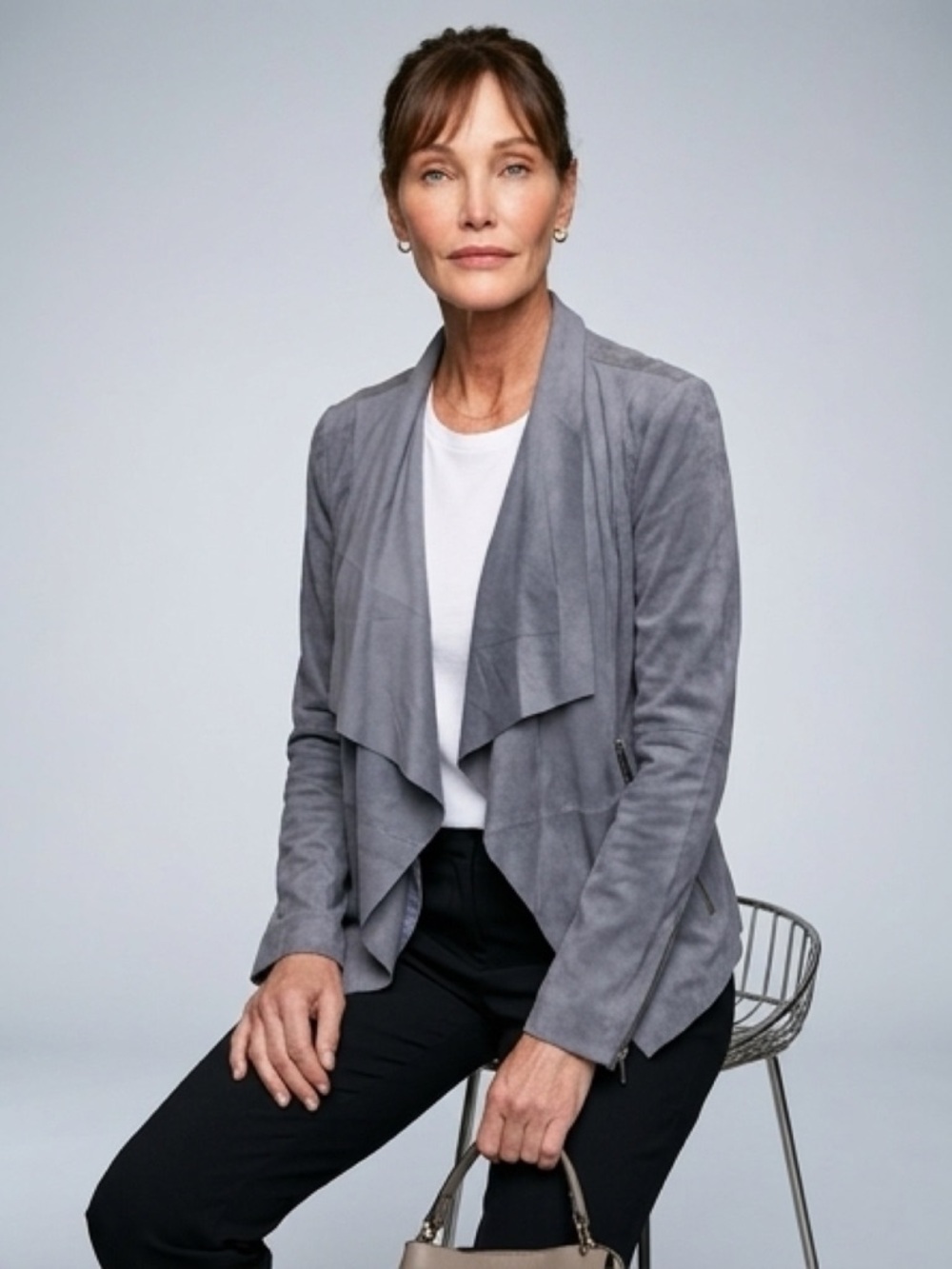 Casual Chic Fashion Forward Open Front Bagatelle Draped Blue Women's Blazer - Picture 2 of 12